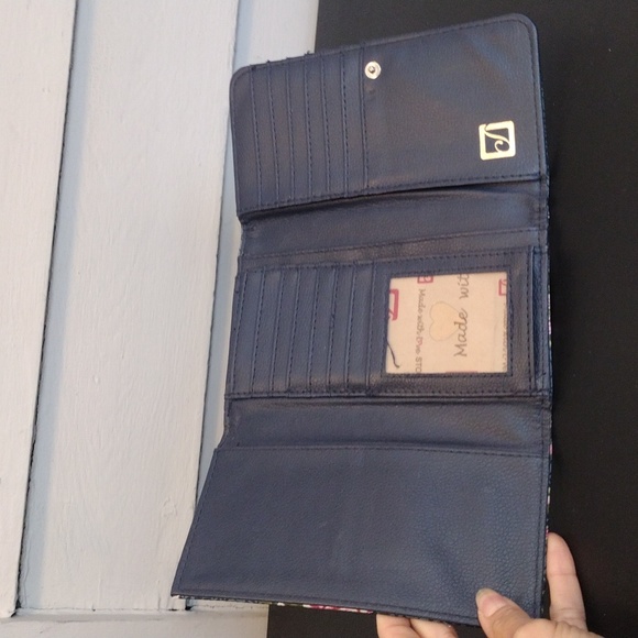 STONE MOUNTAIN SEA GREENISH BLUE CANVAS W/ TAN TRIM SHOULDER BAG & WALLET - Picture 7 of 16